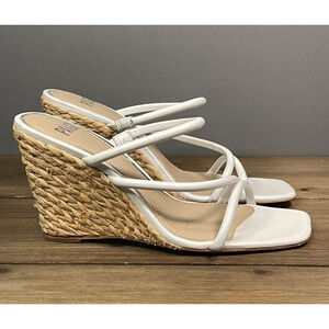 Paige Women's Stacey Espadrille Wedge Heel Sandals Size 9 White Strappy Square